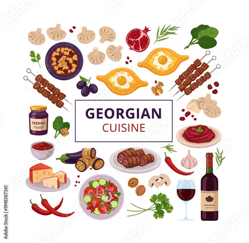 Georgian cuisine with traditional dishes and ingredients
