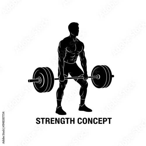 black silhouette of man lifting weights, strength training concept