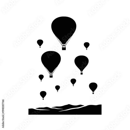 black hot air balloons silhouettes flying