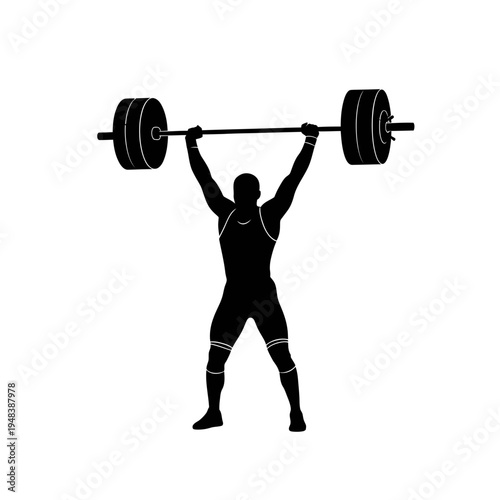 weightlifter silhouette lifting barbell overhead