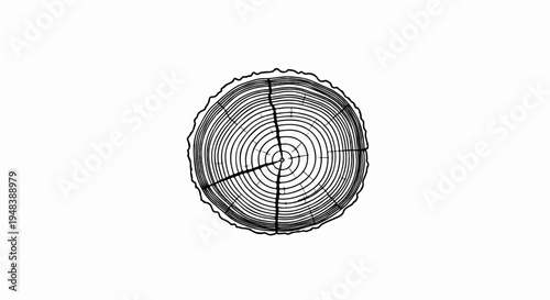 Detailed illustration of a tree stump with visible growth rings and cracks