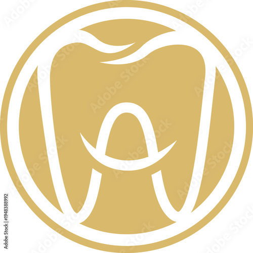 Minimalist Dental Tooth Logo with Abstract Implant and Healthcare Symbol.