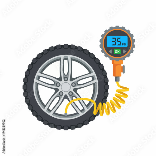 An informative image of a tire pressure gauge measuring PSI, highlighting the importance of vehicle maintenance and safety on the road for drivers.