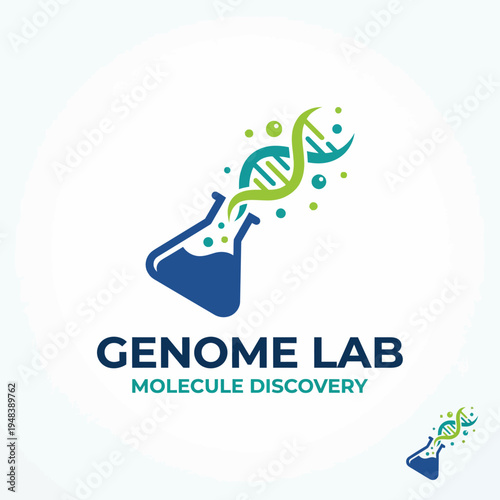 This image features a depiction of a laboratory setting focusing on molecular discovery with a DNA helix graphic, illustrating the advancement in genetic research and technology.