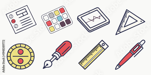 a collection of various school stationery items Vector