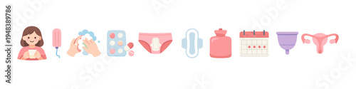 Menstrual cycle icons: female hygiene and health symbols