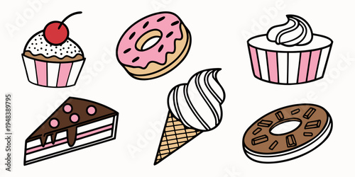 a collection of sweet treats including desserts and pastries Vector