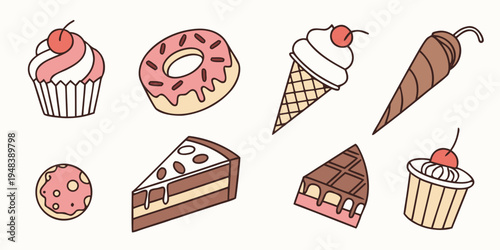a variety of sweet desserts and ice cream Vector