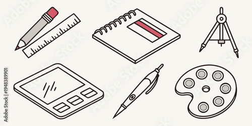 a collection of art and school supplies Vector