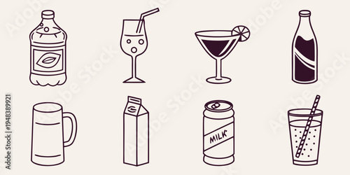 a collection of various alcoholic and soft drinks Vector