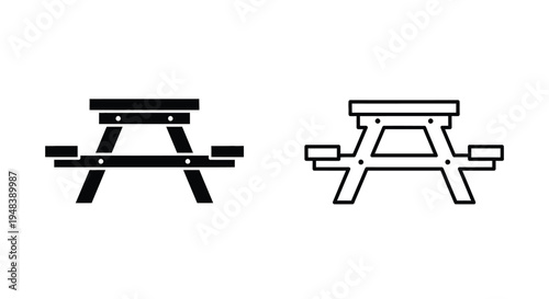 Two picnic table icons filled black and outlined white variations