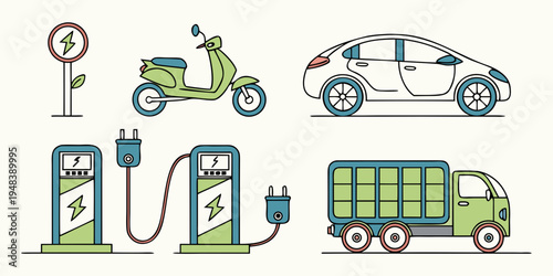 electric vehicles and charging stations Vector