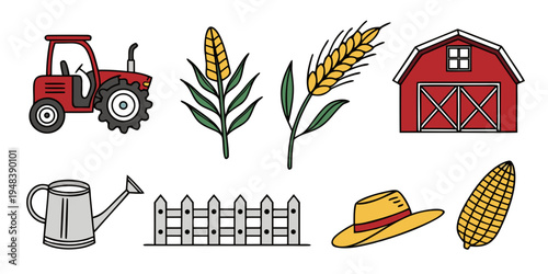 farm icons including tractor and corn Vector