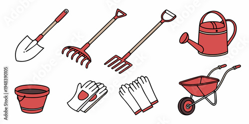 a collection of gardening tools and accessories Vector