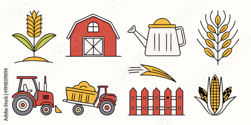 farm icons including tractor and corn Vector