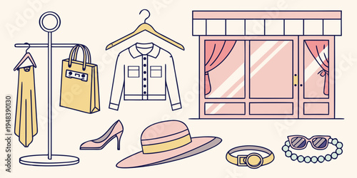 a collection of fashion items on display Vector