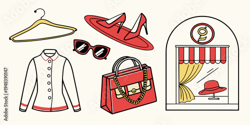 a collection of fashionable women's clothing and accessories Vector