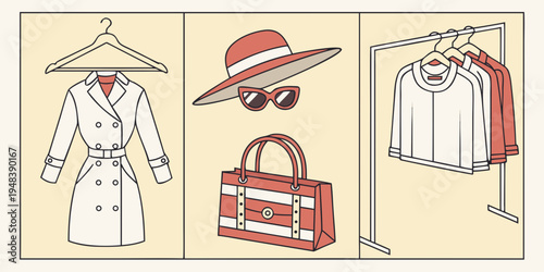 a collection of fashion items including clothes and accessories Vector