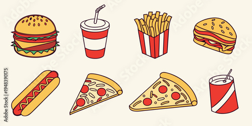 a collection of fast food items Vector