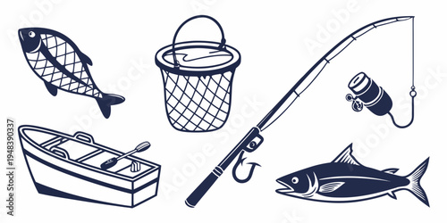 fishing gear and fish Vector