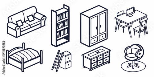 a collection of furniture and household items Vector