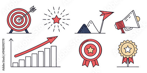 business goals and success icons Vector