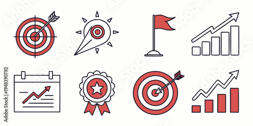 business icons with targets and graphs Vector