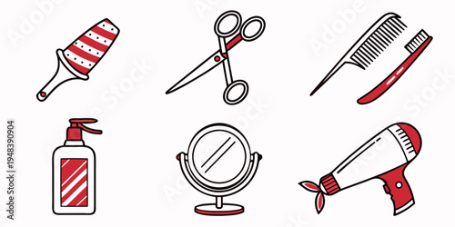 a collection of hairdressing tools and supplies Vector