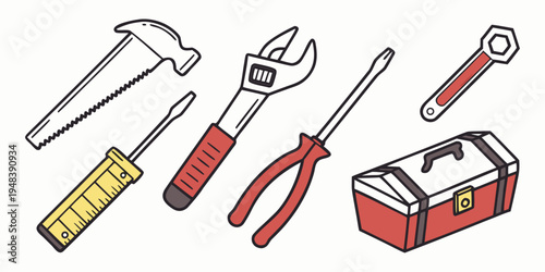a set of tools including a hammer and pliers Vector