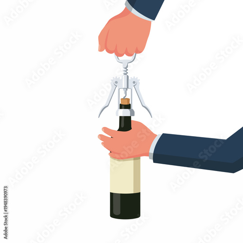 An elegant illustration depicting a hand using a corkscrew to open a wine bottle, representing celebration and sophistication in everyday life.