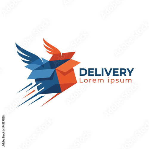 This image depicts a stylized delivery logo featuring a bird and boxes, conveying speed and efficiency in logistics, emphasizing rapid service for modern businesses.