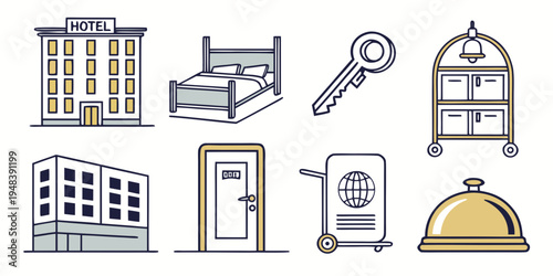a collection of hotel and building icons Vector