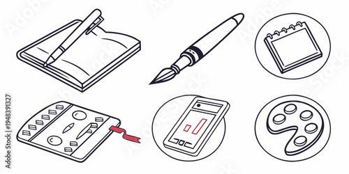 a set of technical drawing tools and equipment Vector