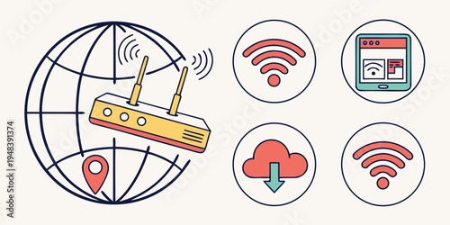 a satellite in space with various wireless communication symbols Vector