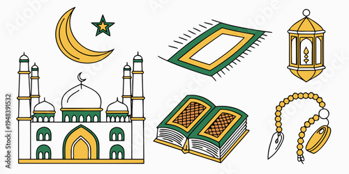 Islamic symbols and mosque architecture Vector