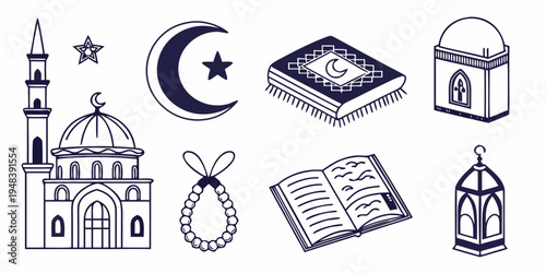 Islamic symbols and architecture illustrations Vector