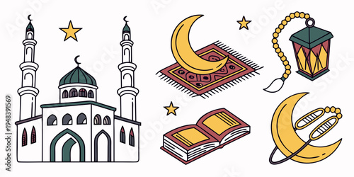ramadan kareem symbols and mosque Vector