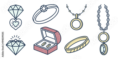 a collection of jewelry and precious gems Vector