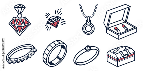 a collection of jewelry and jewelry boxes Vector