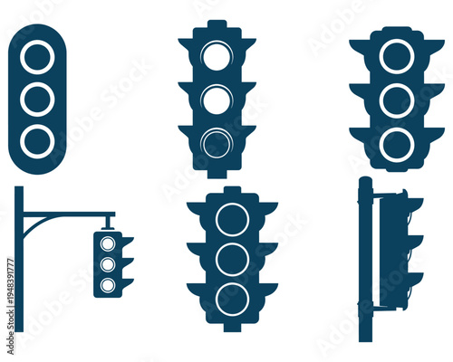Traffic Light Icons Set – Road Signal and Transportation Sign Illustration Collection