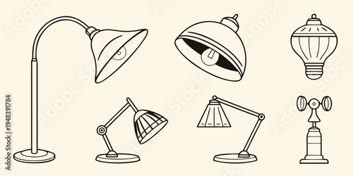 a set of six different desk lamps Vector