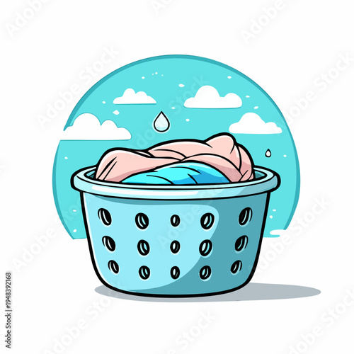 Laundry basket with dirty clothes inside.