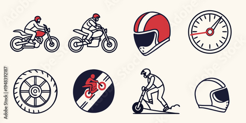 a collection of motorcycle and cycling related icons Vector