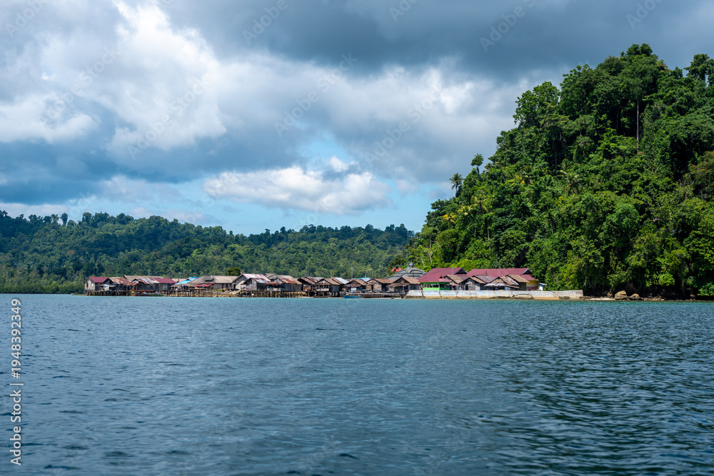 Fototapeta premium Traditional Bajo village on stilts, Togian Islands, Sulawesi, Indonesia