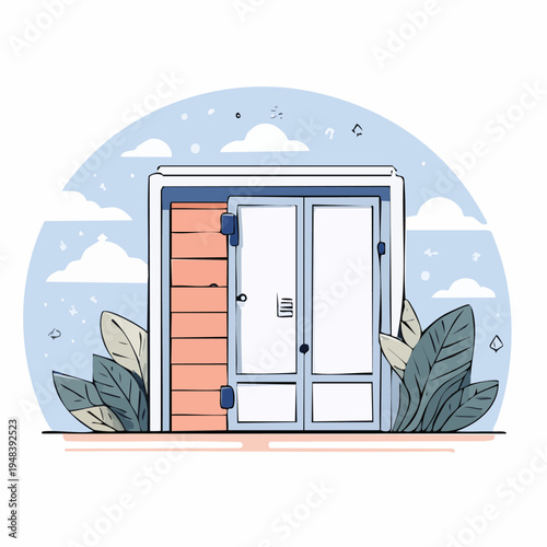 Small modern house front door exterior.