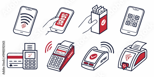 red and white illustrations of various payphones Vector