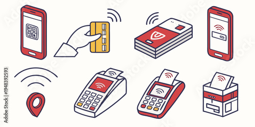 a collection of mobile payment devices and terminals Vector