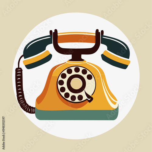 Vintage Yellow Rotary Phone Device.