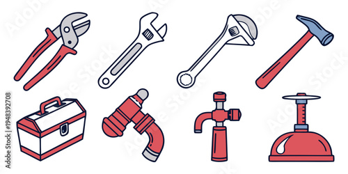a collection of plumbing tools and equipment Vector