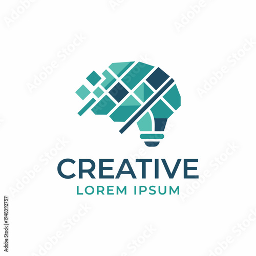 An artistic representation of a brain made of geometric shapes in various shades, embodying creativity and innovation as crucial elements in problem solving and ideas generation.